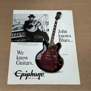 John Lee Hooker - Sheraton II - Epiphone Guitars - 1993 Print Advertisement